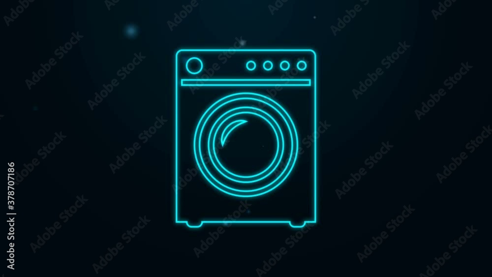 Glowing neon line Washer icon isolated on black background. Washing machine icon. Clothes washer - laundry machine. Home appliance symbol. 4K Video motion graphic animation. Glowing neon line Washer icon isolated on black background. Washing machine icon. Clothes washer - laundry machine. Home appliance symbol. 4K Video motion graphic animation.