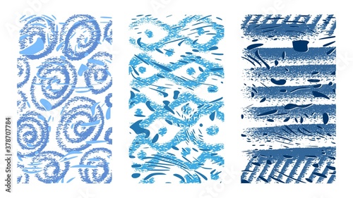 Abstract fish scale textures. Hand drawn vector illustration. Blue particles, chaotic brush strokes and shapes on paper	
