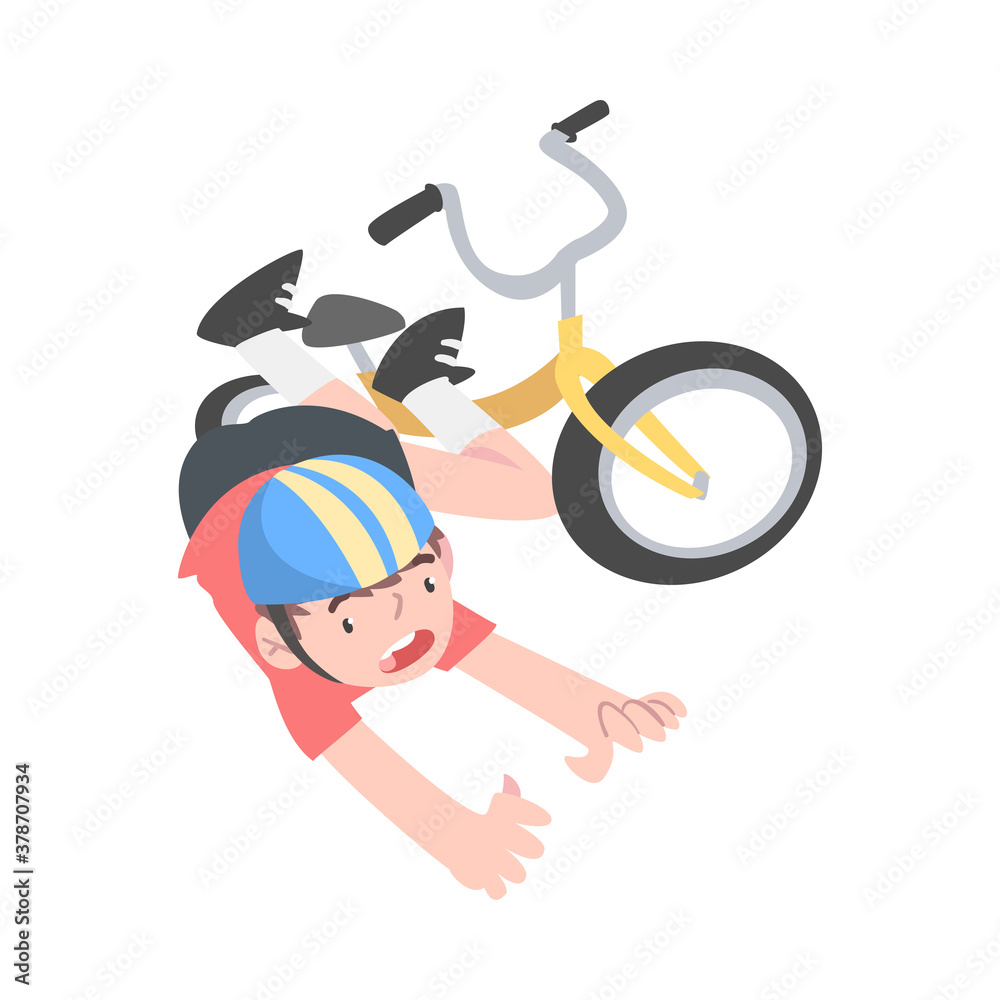 Boy in Safety Helmet Falling Down from Bike, Traumatic Accident, Health ...