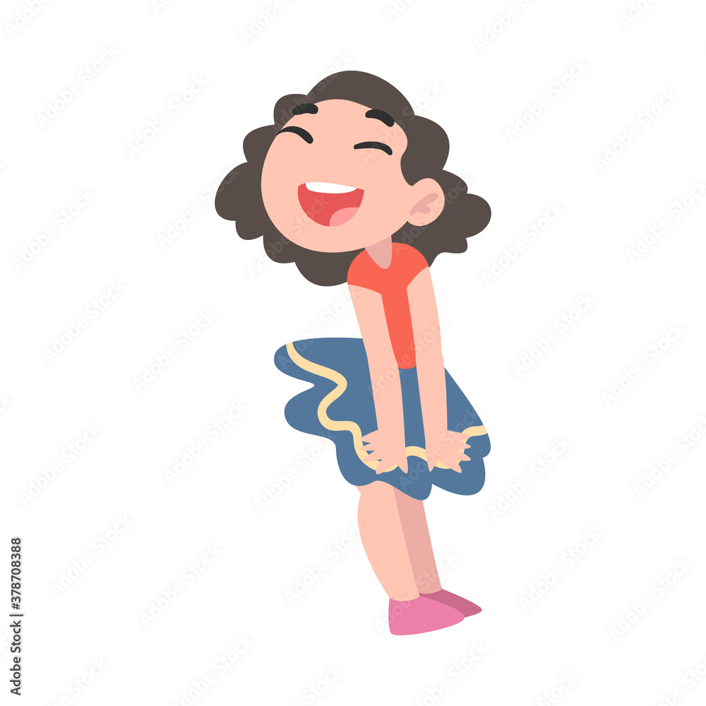 Happy Little Girl, Cute Girl in Fancy Dress Having Fun Cartoon Style Vector  Illustration Stock Vector | Adobe Stock