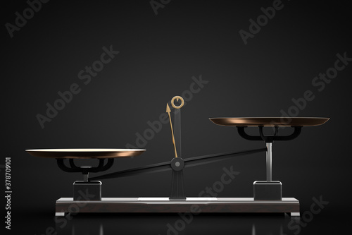 An unbalanced empty weight scale. Retro style. Dark background.