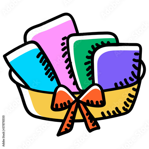 
Decorative basket showing concept of gift hamper icon
