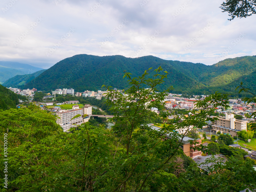 Overlooking the hot spring town from the observatory (Tochigi, Japan)