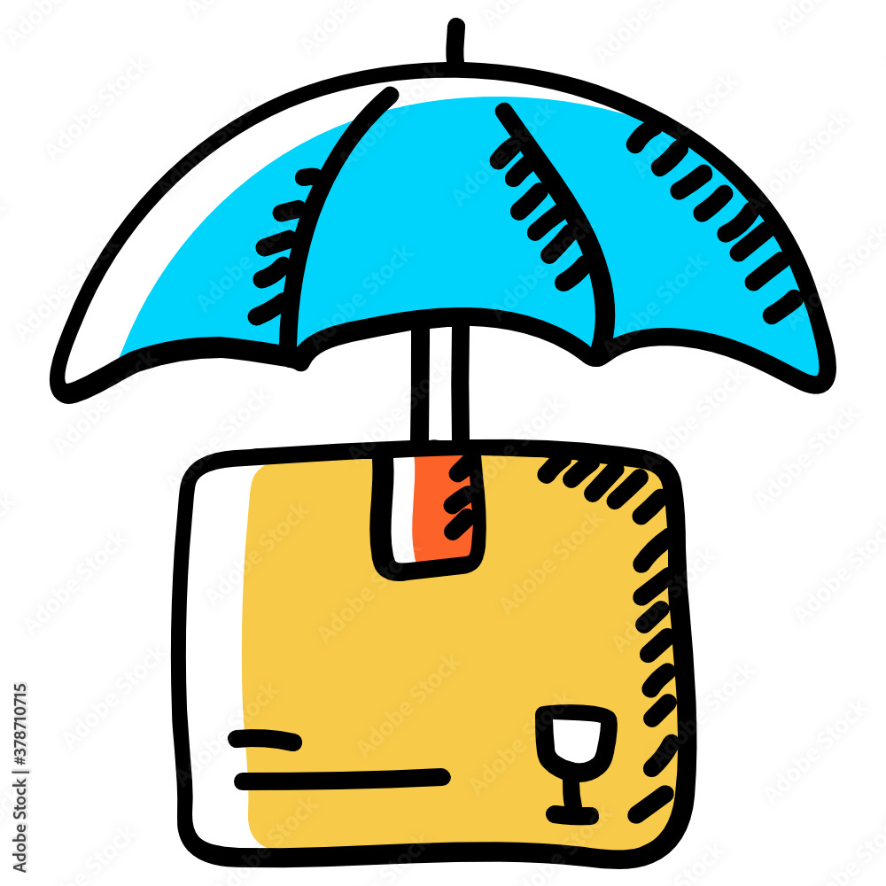 
Parce under umbrella doodle design of parcel insurance icon
