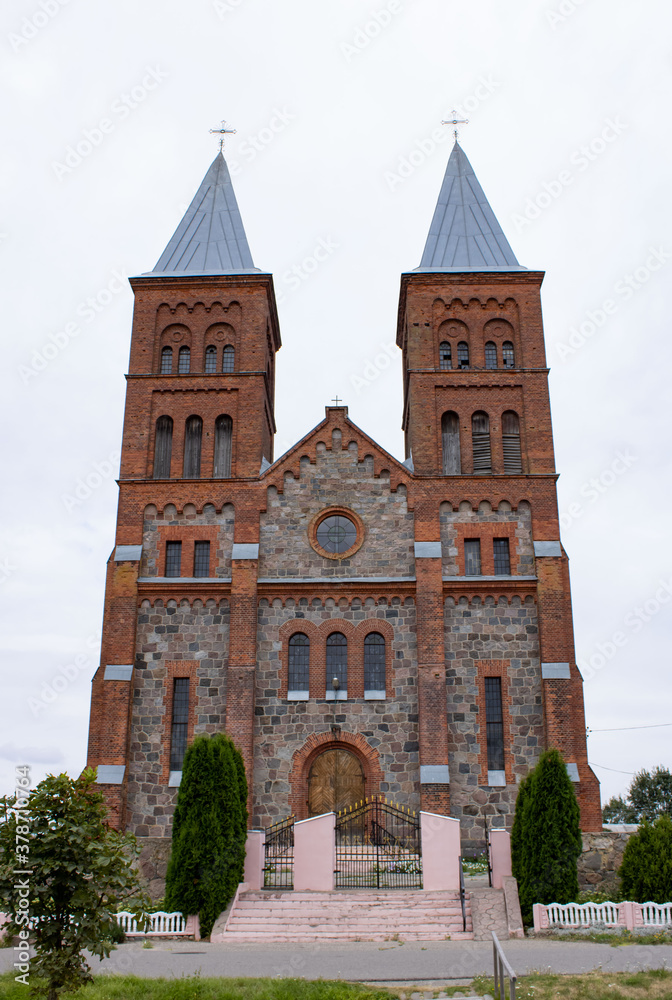 Majestic Church of God's Body from stone and brick in Ikazn, Belarus