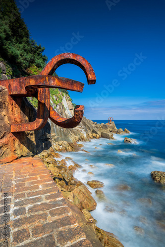 San Sebastian Ondarreta beach  La Concha bay.Cantabrian Sea  Basque Country  Spain  Euskadi  sculpture  Comb of the wind