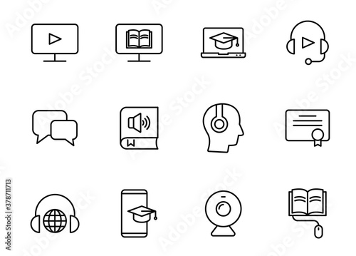 e learning linear vector icons isolated on white background. e learning icon set for web design, ui, mobile apps and print
