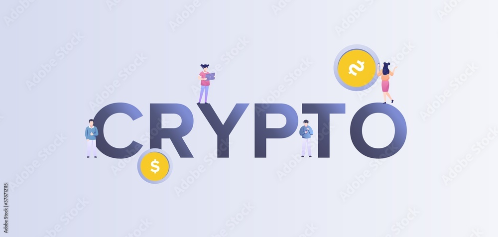 Crypto digital currency illustration. Financial electronic market with technology of computer mining and virtual currency payment commercial transactions gold trading vector blockchain.