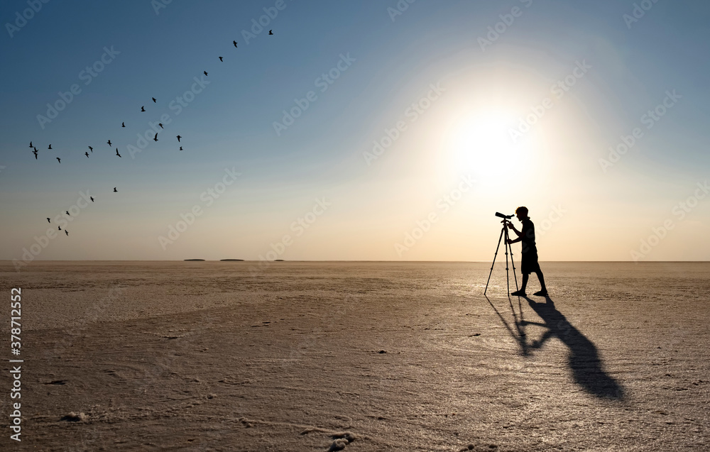 observing, studying and researching bird species in the salt lake