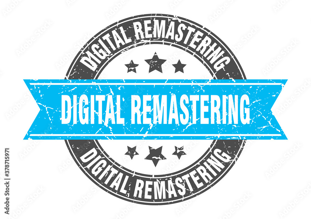 digital remastering round stamp with ribbon. label sign digital remastering round stamp with ribbon. label sign