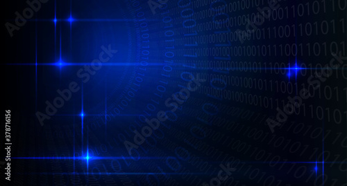 Abstract dark background with gradient of blue color, lines with glitter, set of numbers