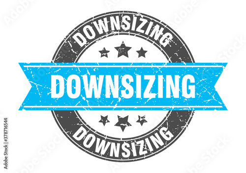 downsizing round stamp with ribbon. label sign