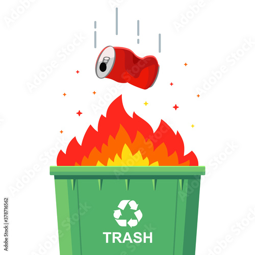 throw garbage into a container. incineration of unnecessary waste. ecology problems. flat vector illustration.