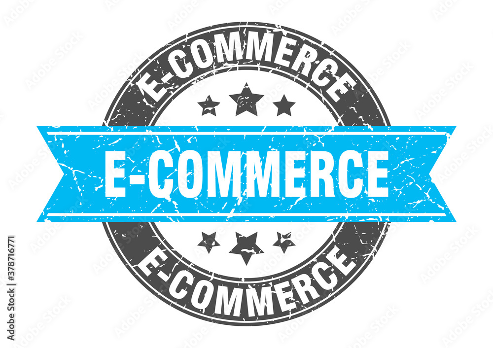 Fototapeta premium e-commerce round stamp with ribbon. label sign