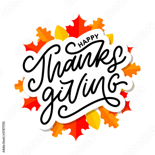 happy thanksgiving lettering calligraphy text brush vector