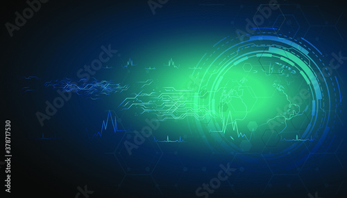 Digital technology banner blue black background concept with technology line light effects, abstract tech, illustration vector for graphic design. 