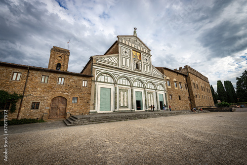 Florence. Facade of the famous Basilica of San Miniato al Monte in Florentine Romanesque style (1013 - XII century). UNESCO world heritage site, Tuscany, Italy, Europe photo