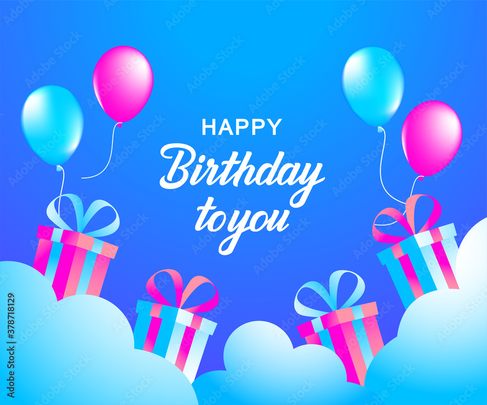 Happy birthday background with balloons and gift boxes