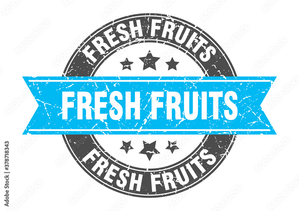 Obraz premium fresh fruits round stamp with ribbon. label sign