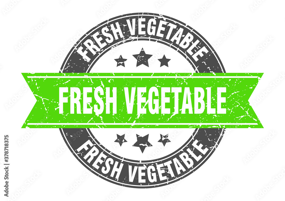 fresh vegetable round stamp with ribbon. label sign