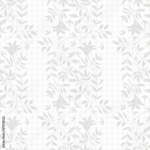 Elegant jacquard effect wild meadow grass seamless vector pattern background. Textural monochrome white backdrop of leaves in stylized geometric damask design Botanical baroque foliage all over print
