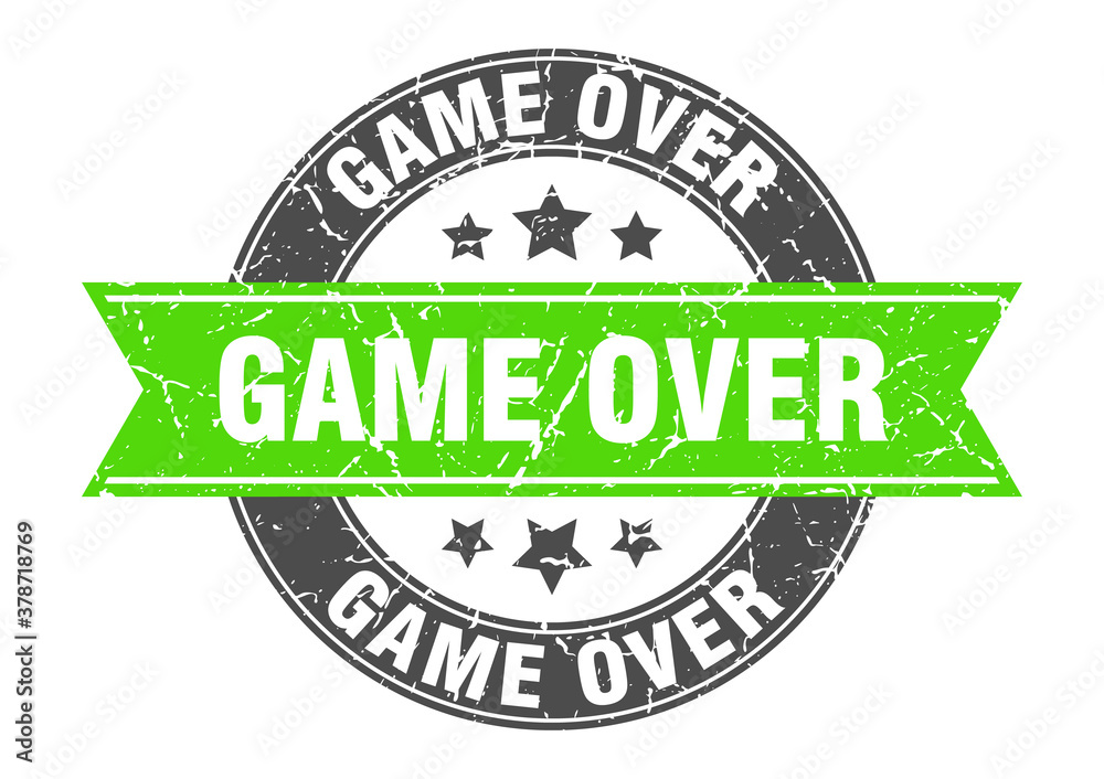 Obraz premium game over round stamp with ribbon. label sign