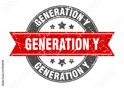 generation y round stamp with ribbon. label sign