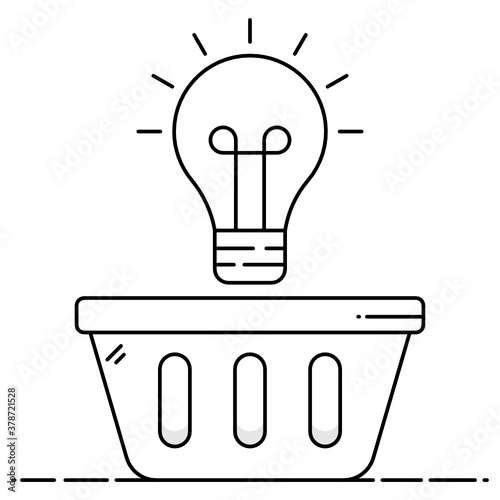 
Conceptual flat icon of ecommerce solutions, bulb inside shopping hamper  
