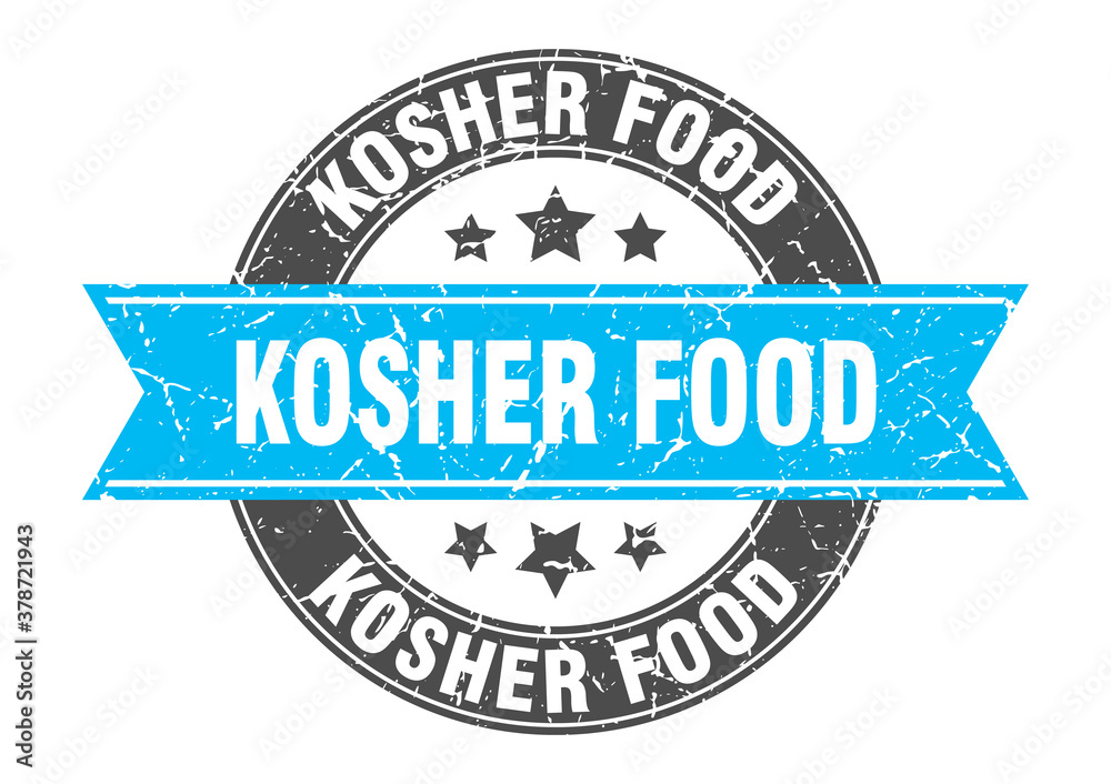 kosher food round stamp with ribbon. label sign kosher food round stamp with ribbon. label sign