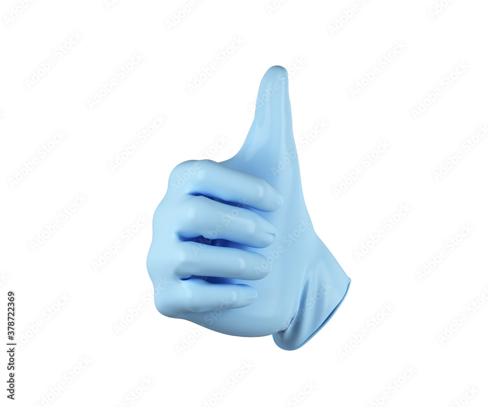 medical glove with thumbs up in approval 3d render on white medical glove with thumbs up in approval 3d render on white
