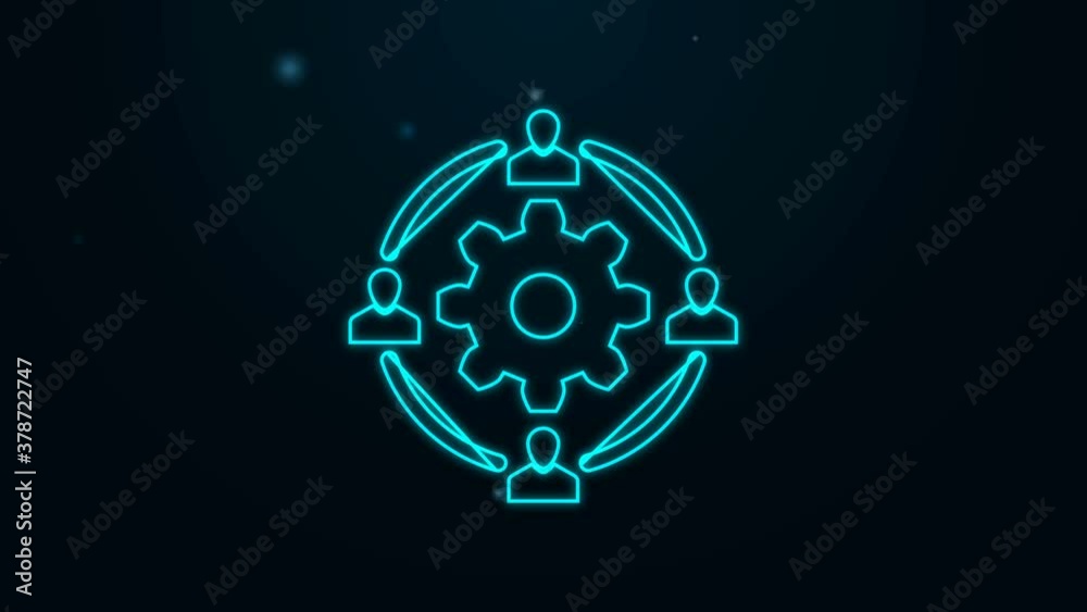 Glowing neon line Outsourcing concept icon isolated on black background. Cooperation sign. Idea of teamwork and investment. 4K Video motion graphic animation.