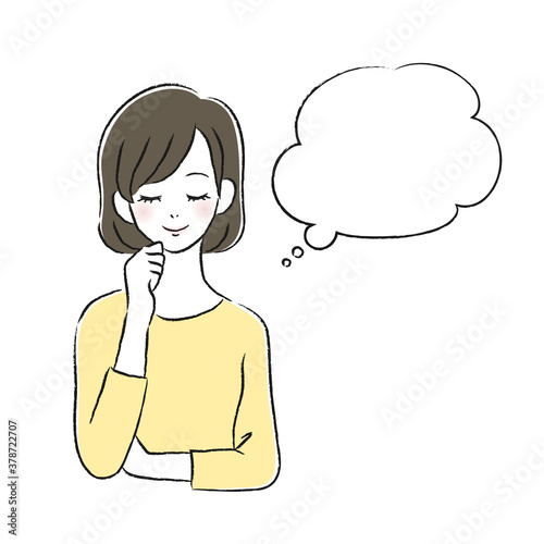 笑顔の女性　考える　吹き出し