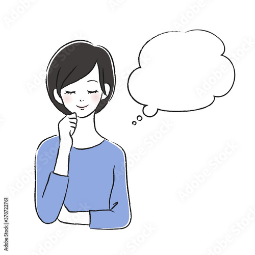 笑顔の女性　考える　吹き出し
