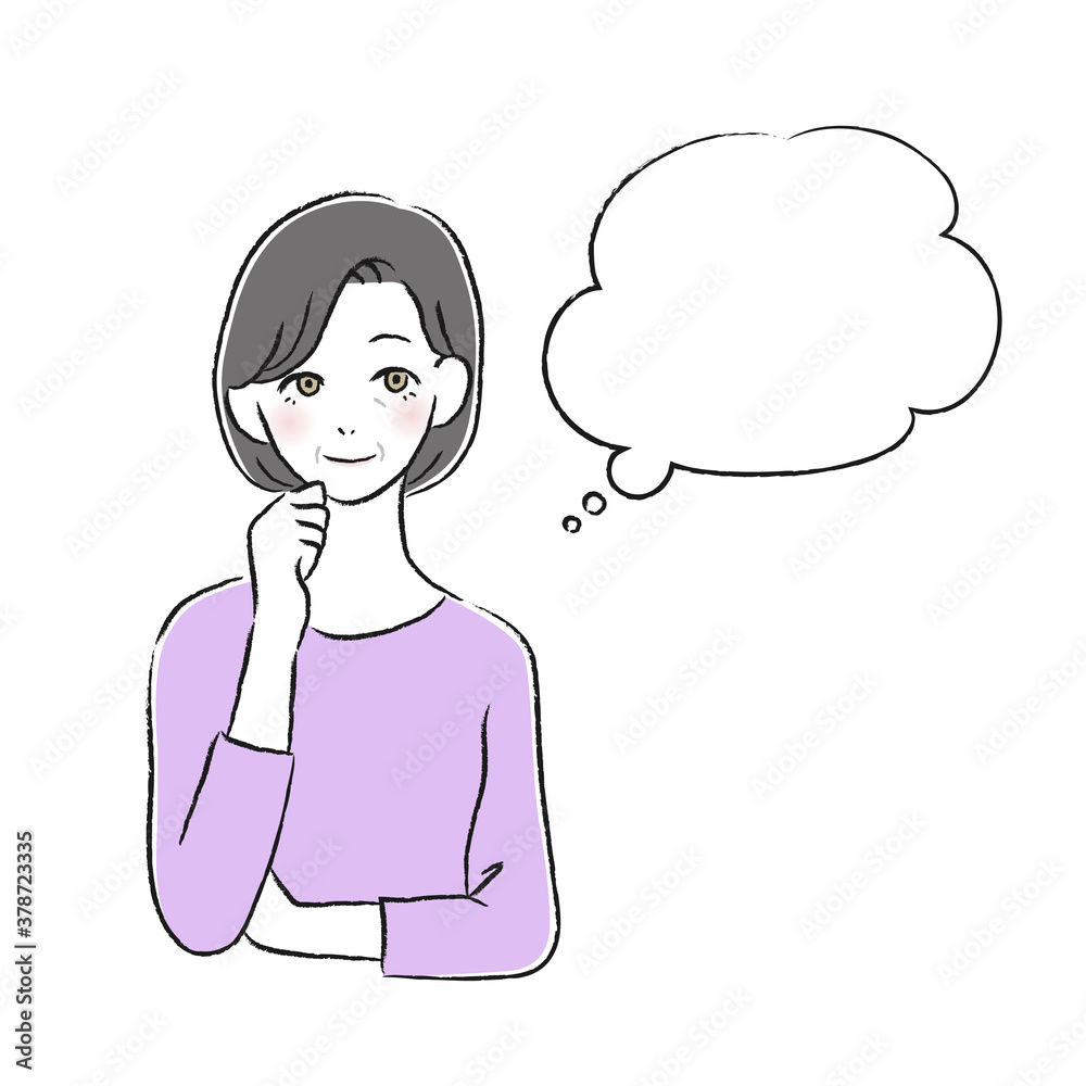 笑顔の女性 考える 吹き出し 笑顔の女性 考える 吹き出し
