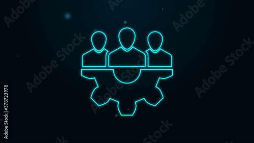 Glowing neon line Project team base icon isolated on black background. Business analysis and planning, consulting, team work, project management. Developers. 4K Video motion graphic animation.