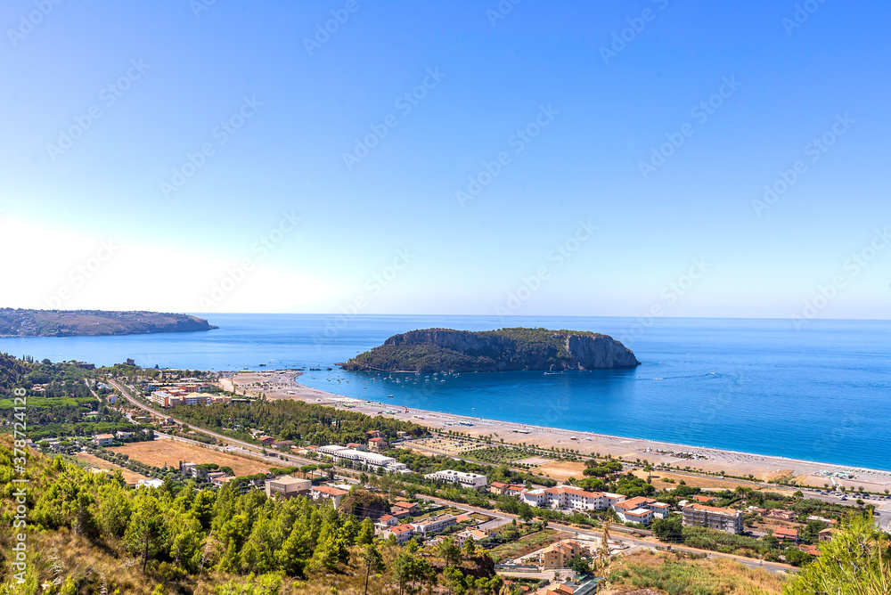 view of the coast of Praia a mare with Dino island