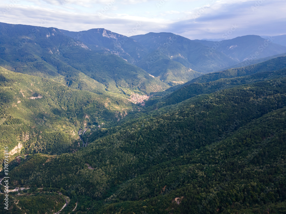Fototapeta premium Aerial view of Rhodopes near Asenovgrad, Bulgaria