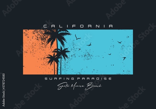 California typography, tee shirt graphics, vectors, surfing paradise, 