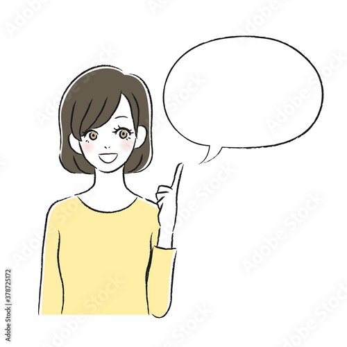 笑顔の女性　指差し　吹き出し