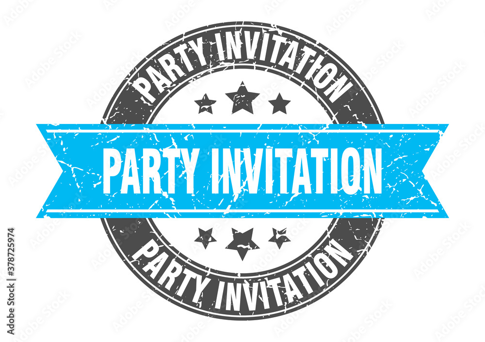 party invitation round stamp with ribbon. label sign