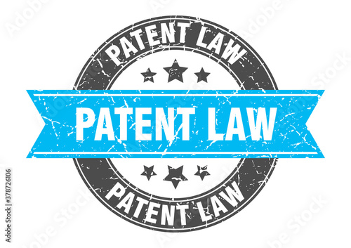patent law round stamp with ribbon. label sign