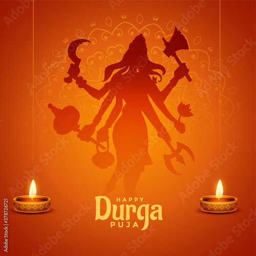 happy durga pooja indian festival wishes card design