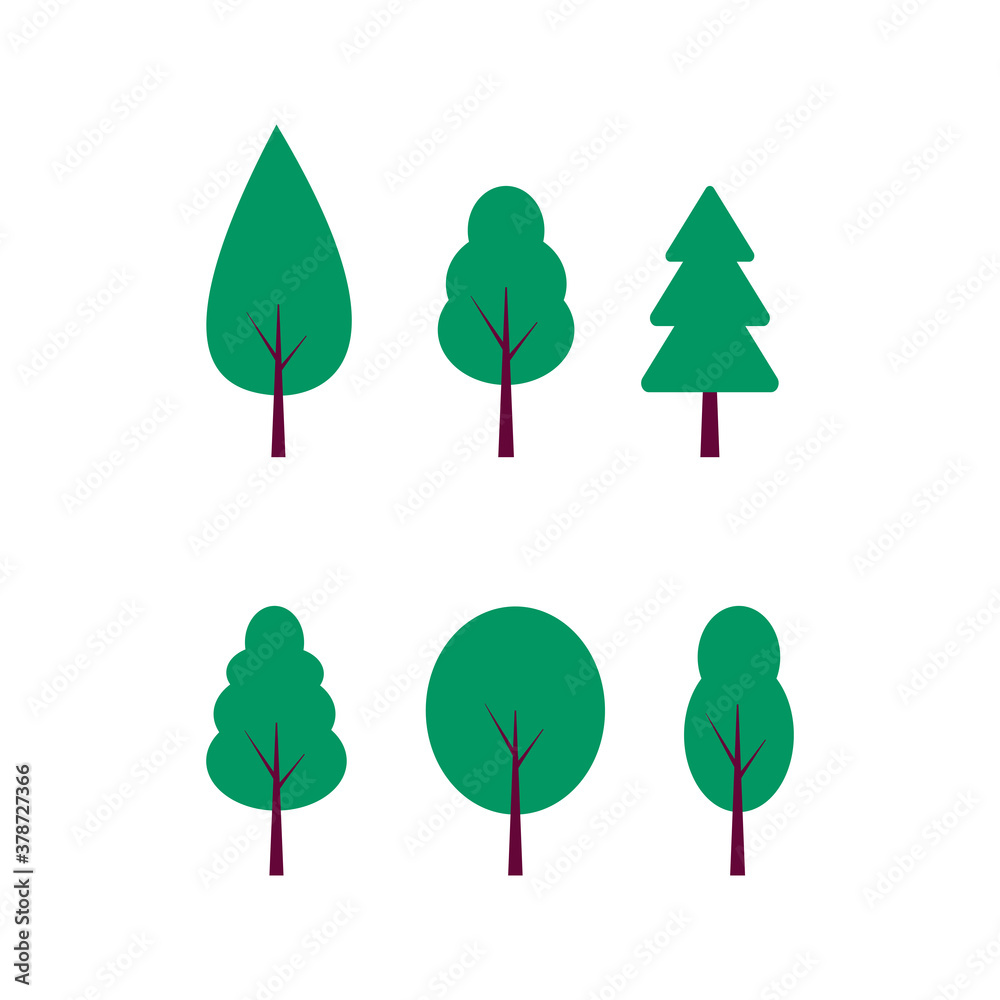 Collection of flat trees set.  forest tree, nature plant isolated on white background. Vector eco foliage icon.