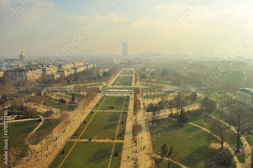 Field of Mars in Paris  France on a foggy and hazy winter morning