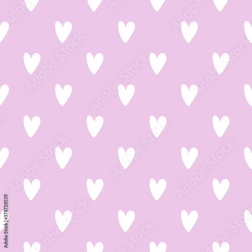 Seamless pattern white doodle hearts on pastel lavender background. Elegant print for fabric textile gift paper scrapbook wallpaper kids clothes nursery decor