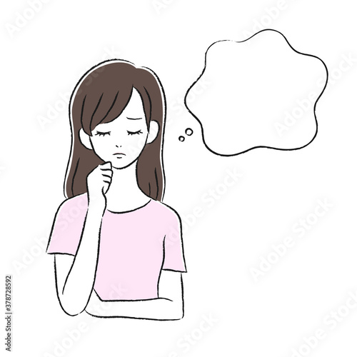 悩んでいる女性　考える　吹き出し
