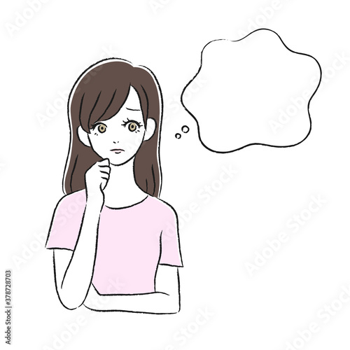 悩んでいる女性　考える　吹き出し