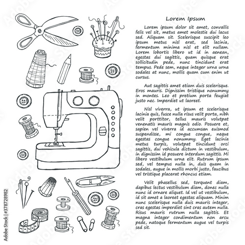 Card template with sewing tools. Vector collection