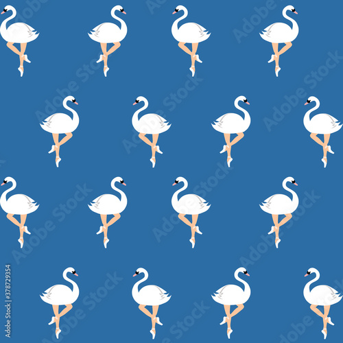 Ballerina, ballet dance, little swans. seamless pattern, set. Swan lake stage. Vector graphics illustration.