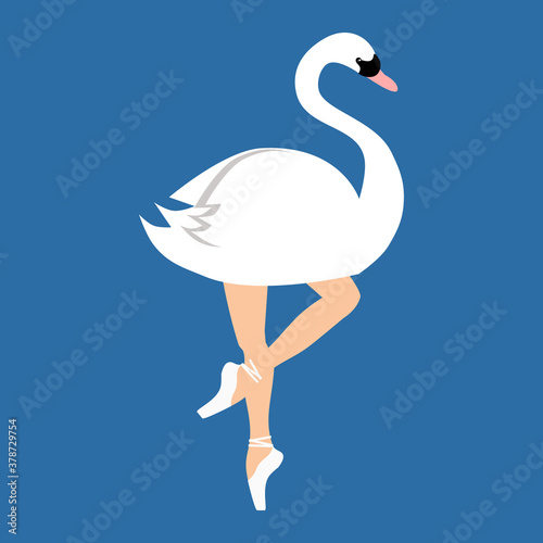 Ballerina swan in tutu and pointe shoes, dancing and posing, white swan ballet